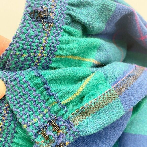 Vintage Plaid A-line Wrap Skirt Size XS Blue Green Wool Plaid Mid Century Modern - Picture 6 of 8